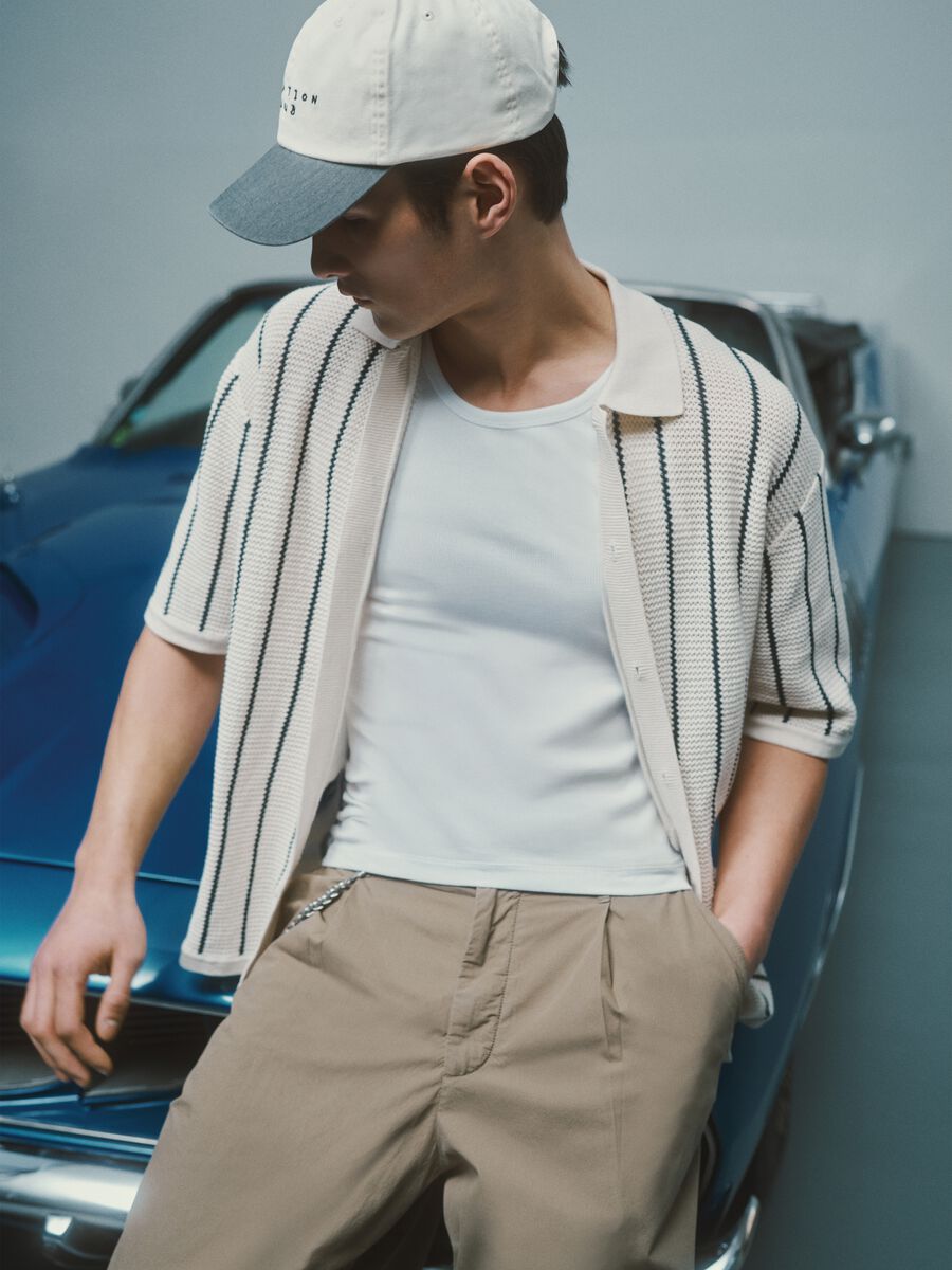 Multicolour striped pure cotton polo with bowling collar, regular fit_0