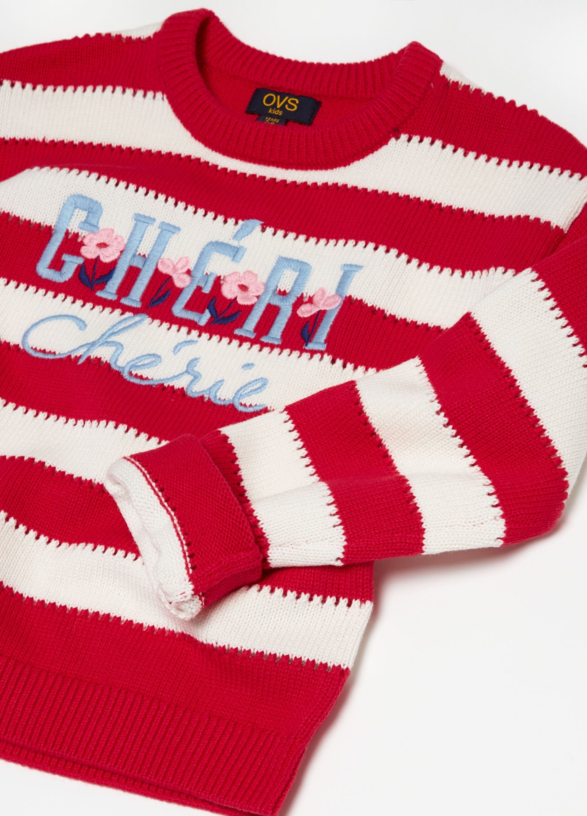 Striped pullover with embroidered lettering