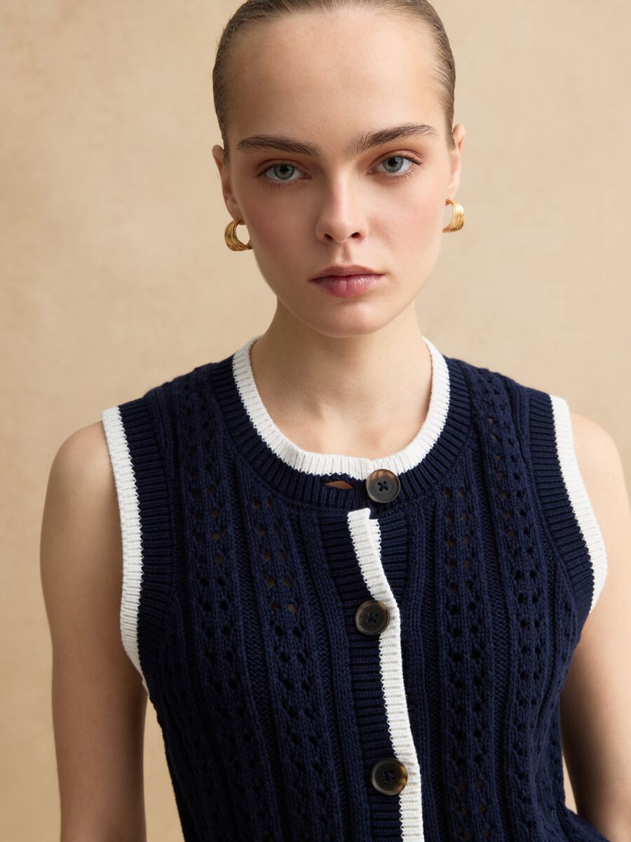 Regular Fit Weste aus reinem Baumwolle mit mehrfarbigem, gewebtem Design_3