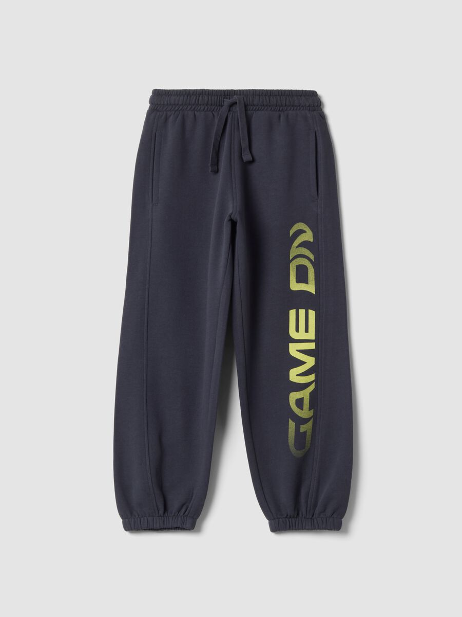 Pantaloni jogger grigi in puro cotone organico con stampa_0
