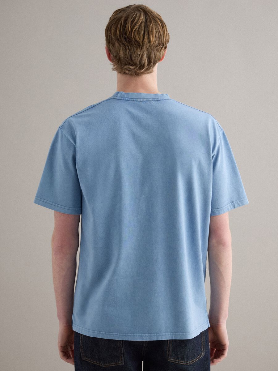 Sky blue pure cotton crew neck T-shirt with relaxed fit_3