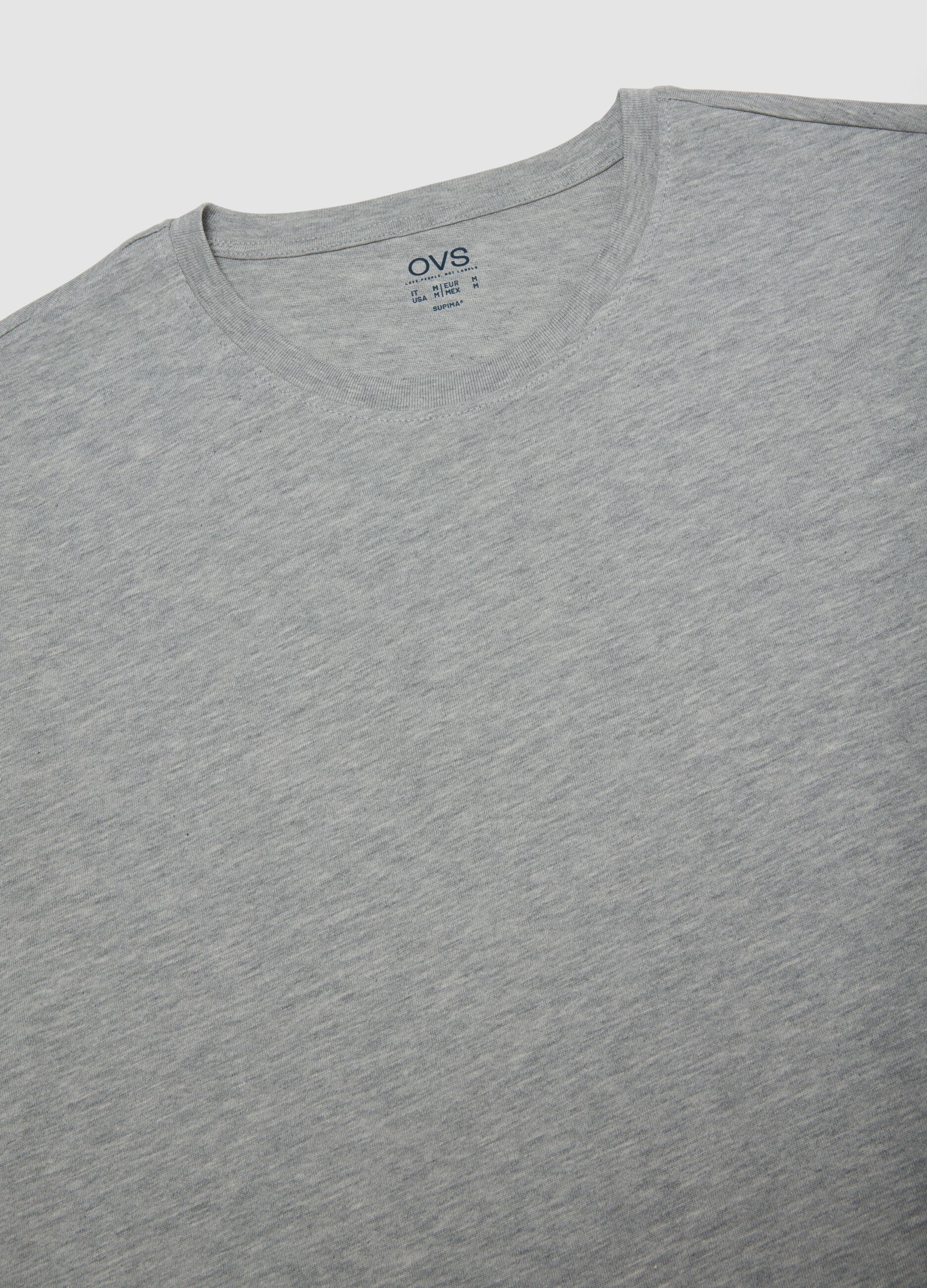 Grey crew-neck T-shirt in pure Supima cotton, regular fit