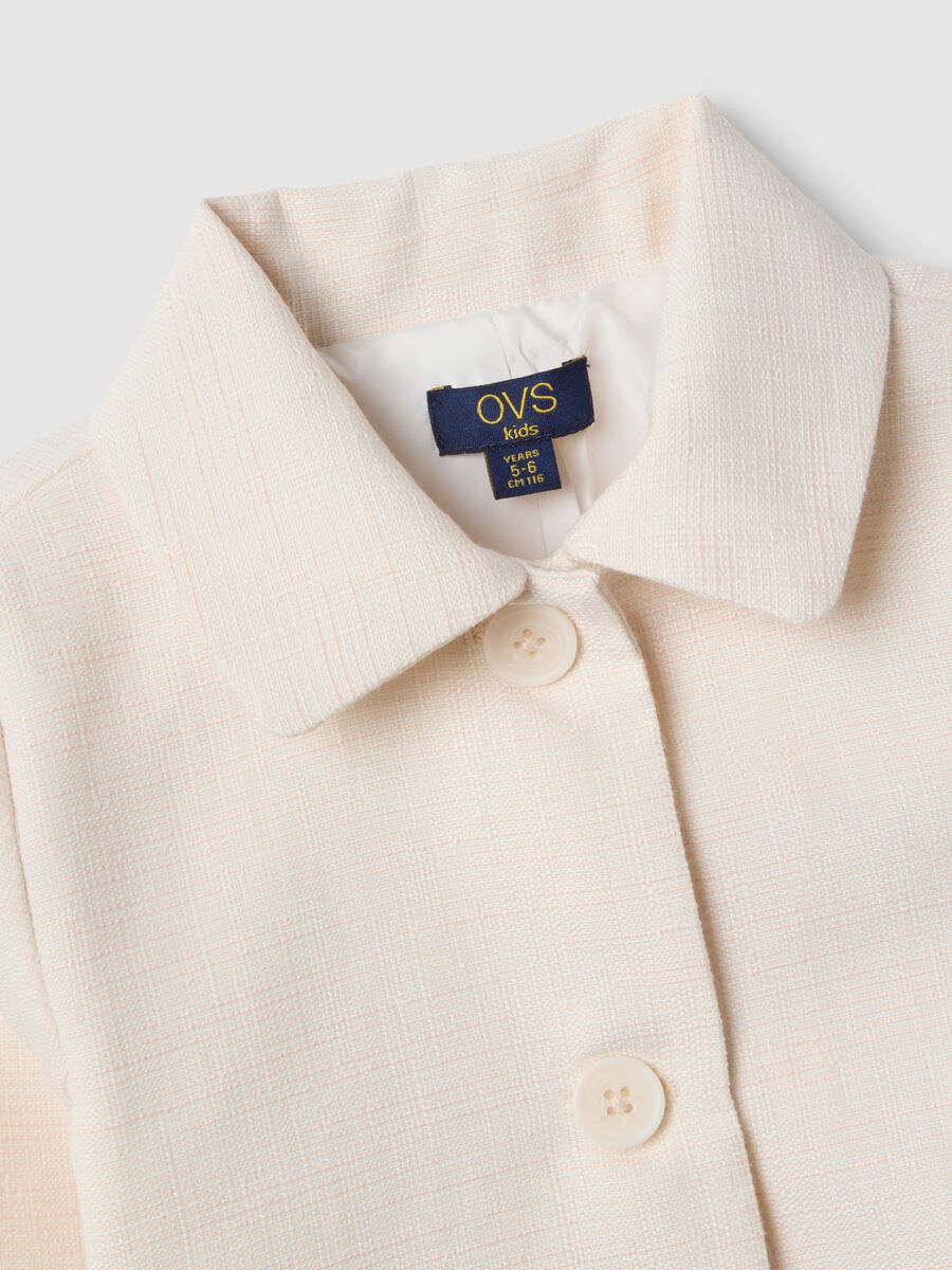 Girl's regular fit beige pure cotton jacket with buttons_3