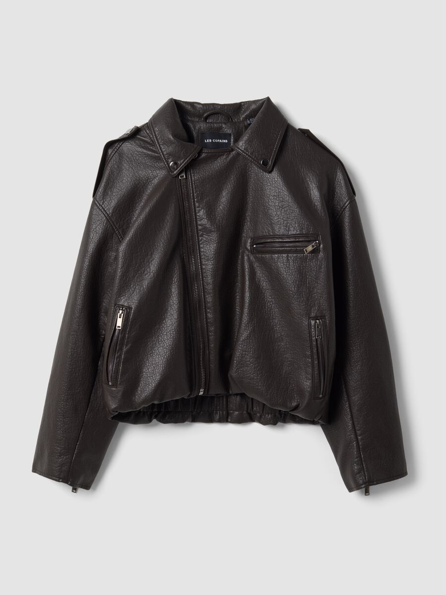 Giacca marrone biker in misto viscosa_4