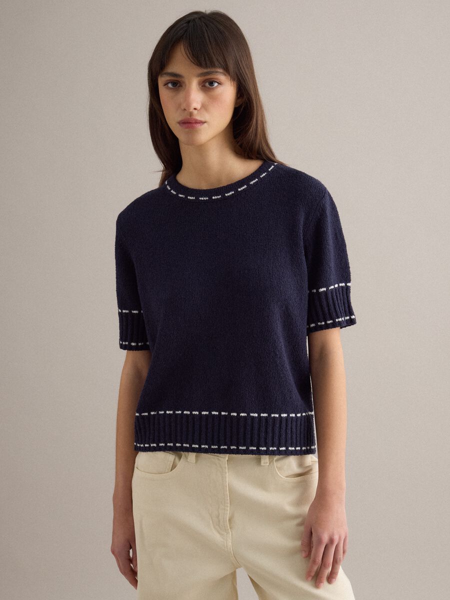 Camisola azul de mistura de algod&atilde;o regular fit com costuras contrastantes_0