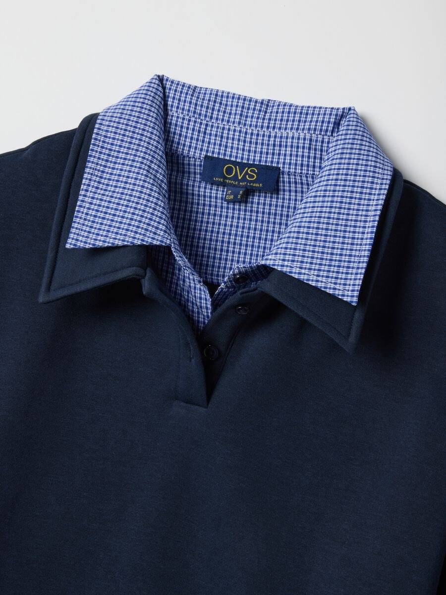 Blue cotton blend jumper with regular fit and contrasting collar_5