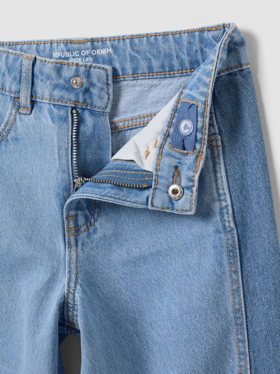 Light Blue Wide-Leg Pure Cotton Jeans for Girls_2