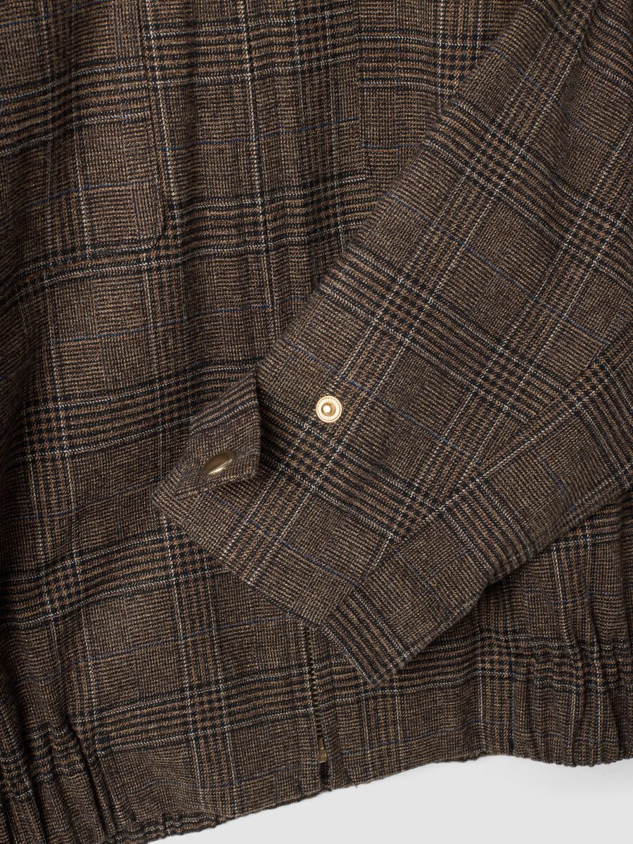 Brown checked stretch viscose shacket with oversized fit_5