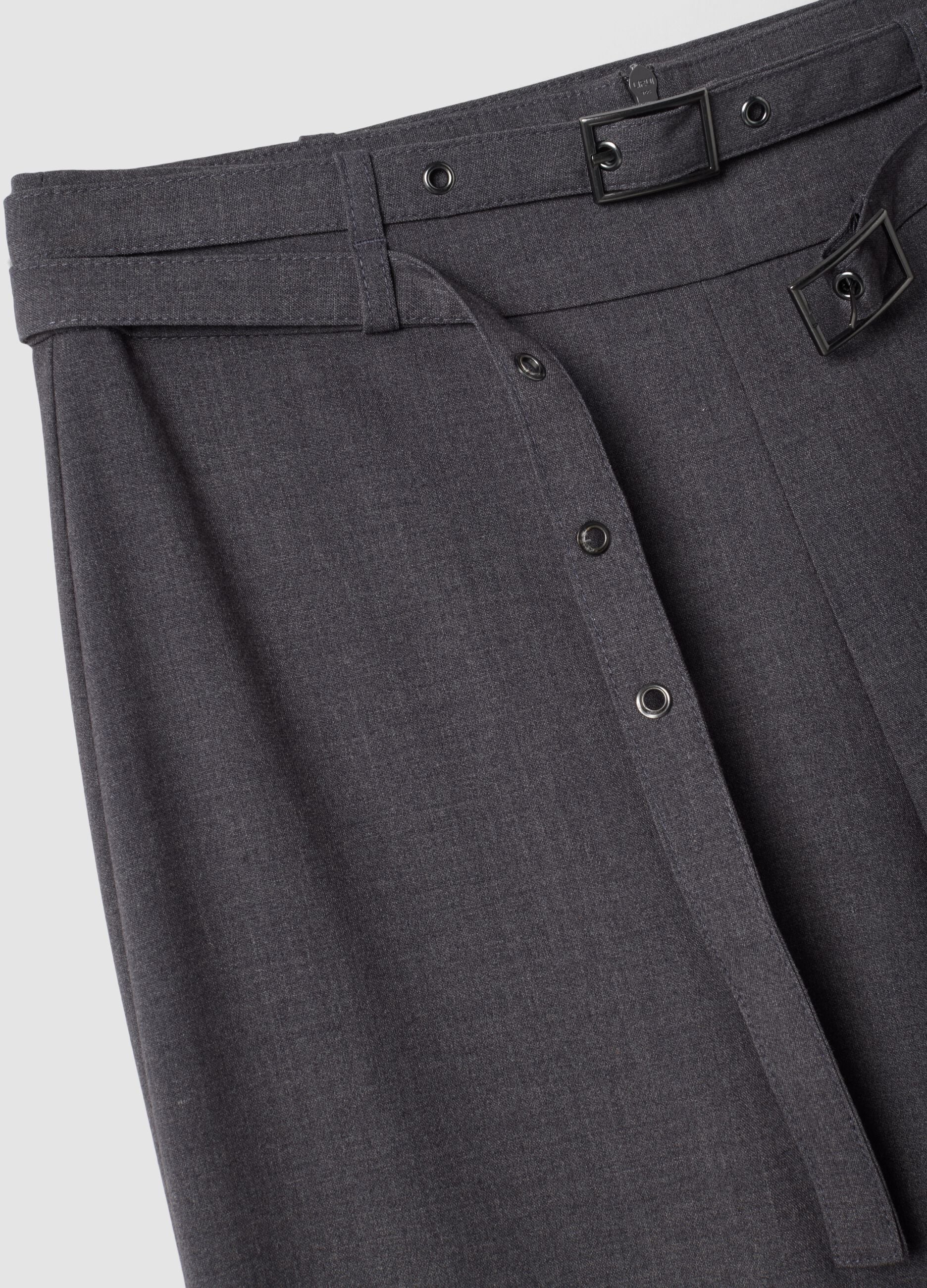Grey formal stretch-viscose trousers with belt