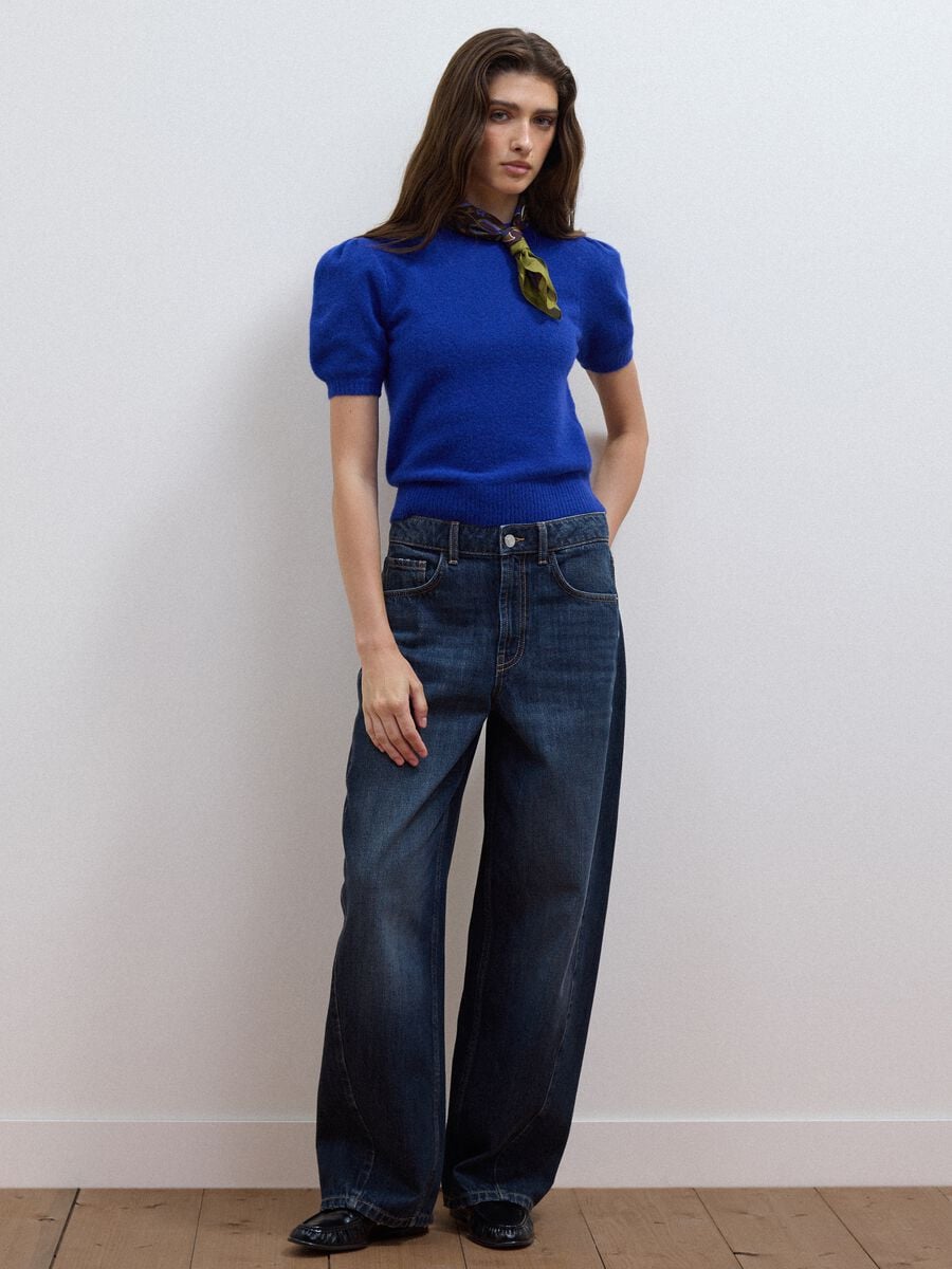Blue stretch viscose crew-neck top, regular fit_2