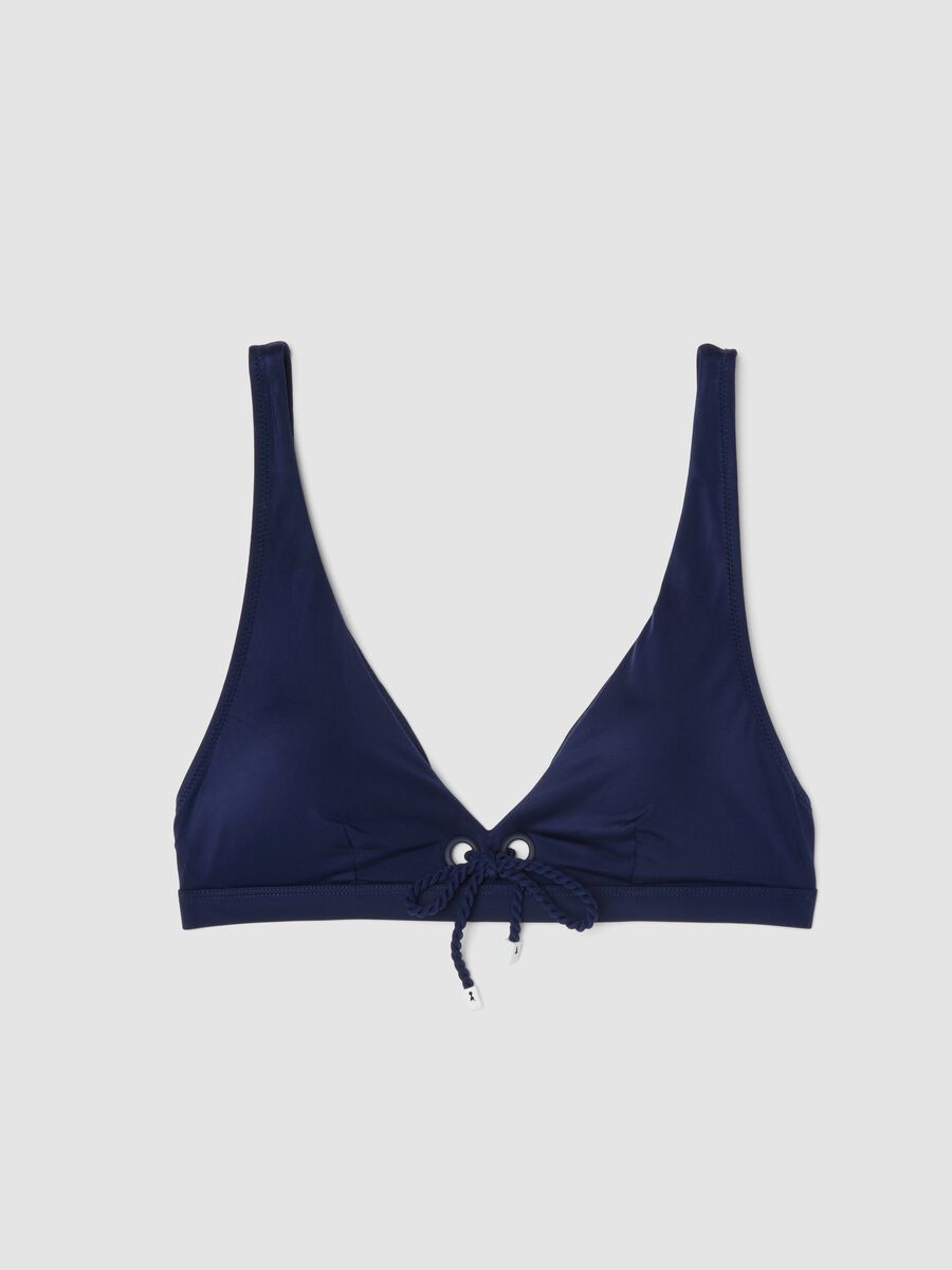 Haut de bikini triangle bleu en tissu stretch avec rembourrage amovible_0