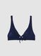 Blue triangle bikini top in stretch fabric with removable padding_0