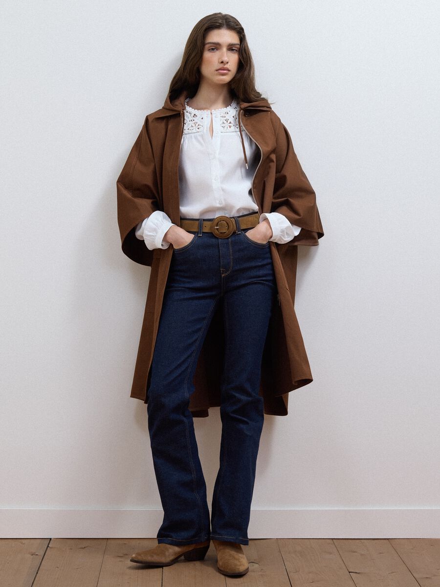 Brown pure cotton hooded cape with oversized fit_1