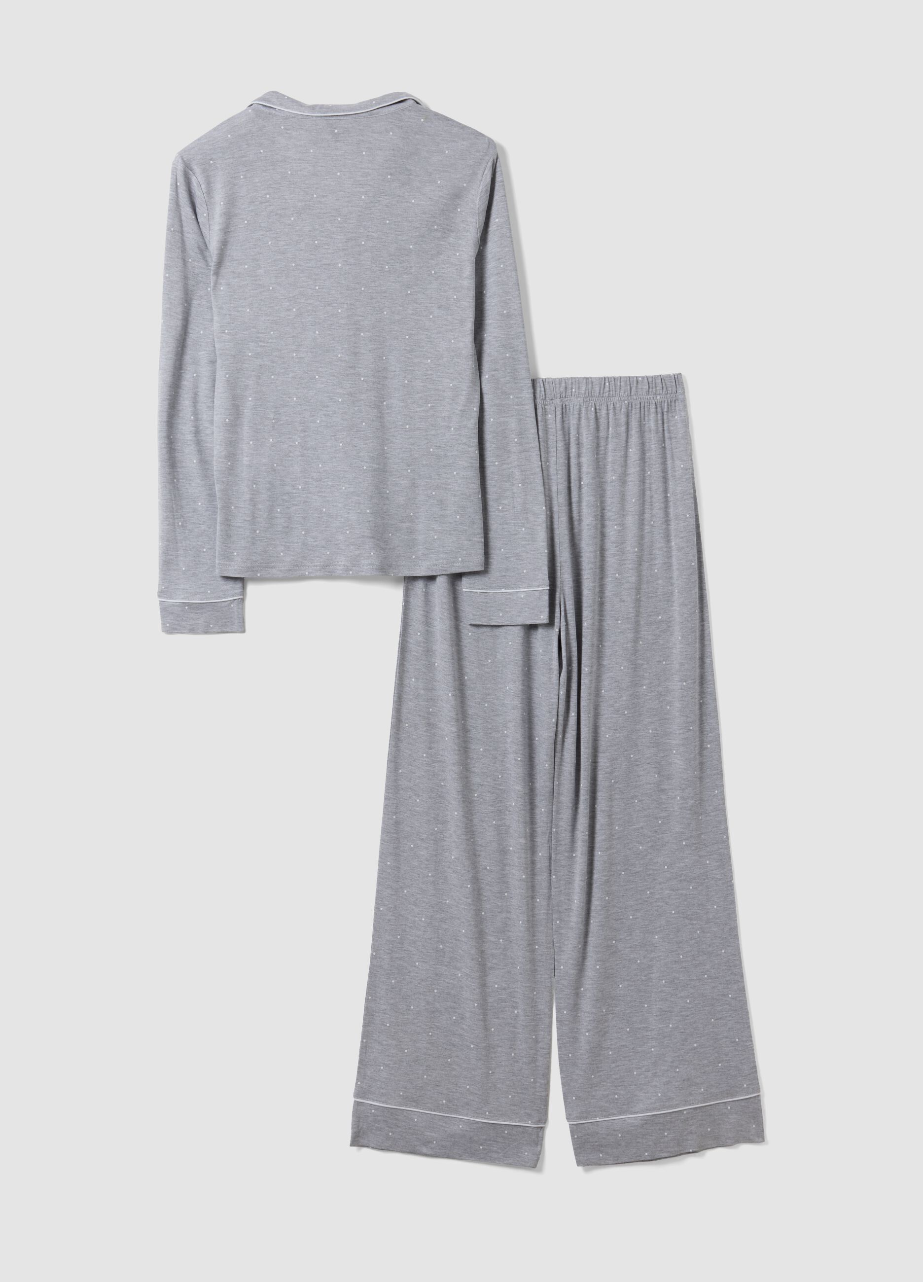 Grey pure viscose polka-dot V-neck pyjamas