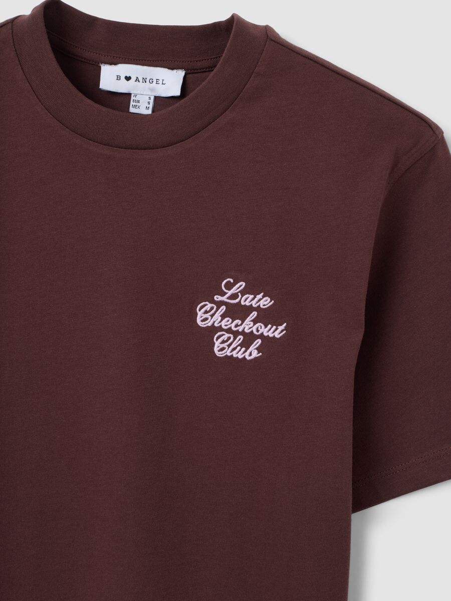 Brown relaxed-fit pure cotton T-shirt with embroidered slogan_6
