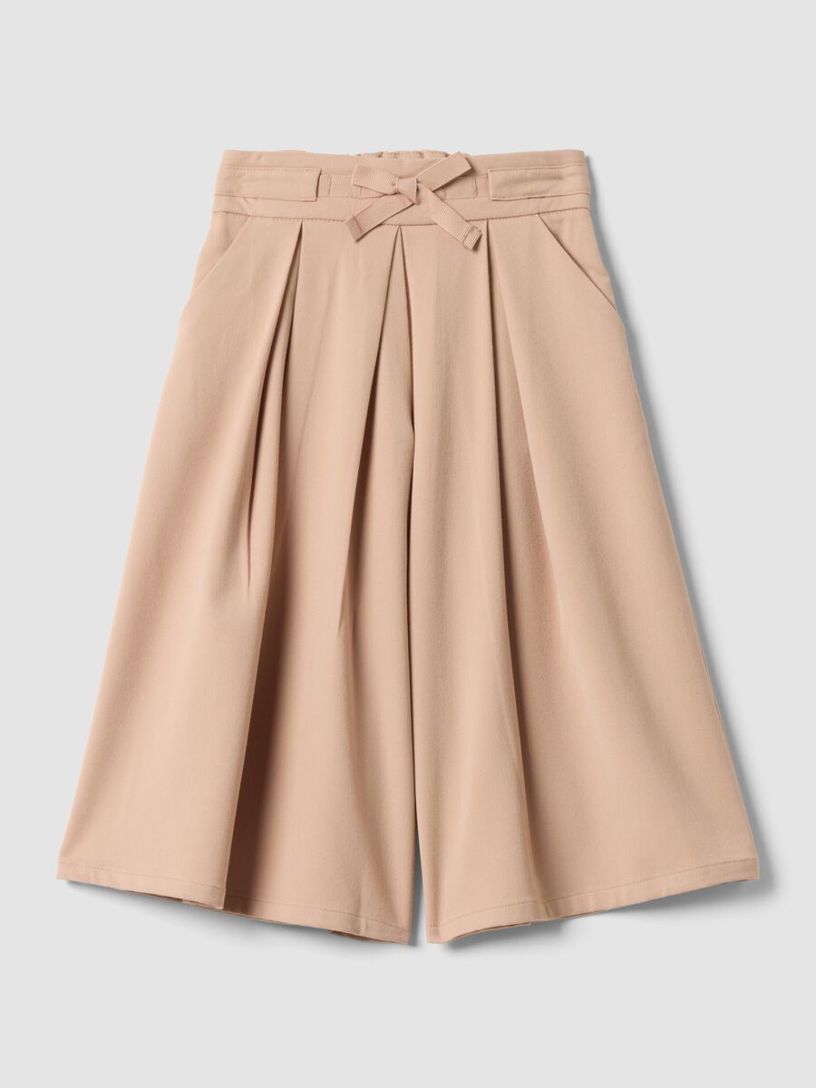 Beige formal wide-leg trousers in stretch viscose with pleats_0
