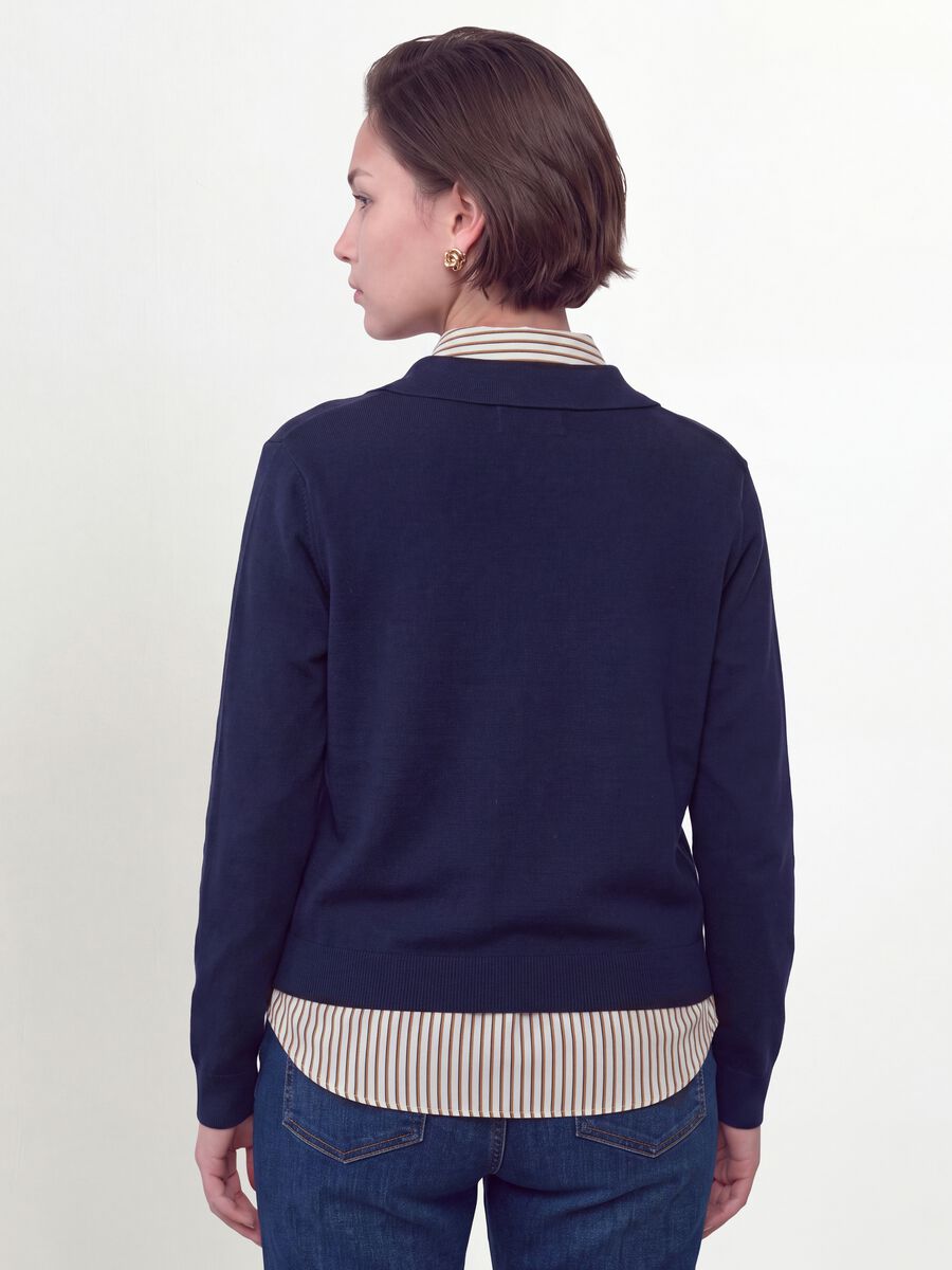 Blue viscose-blend polo-collar jumper with relaxed fit_2