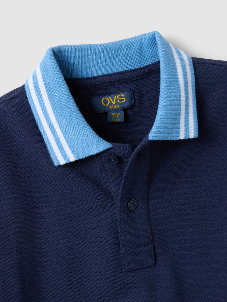 Children's regular fit pure cotton blue polo with coloured trims_3