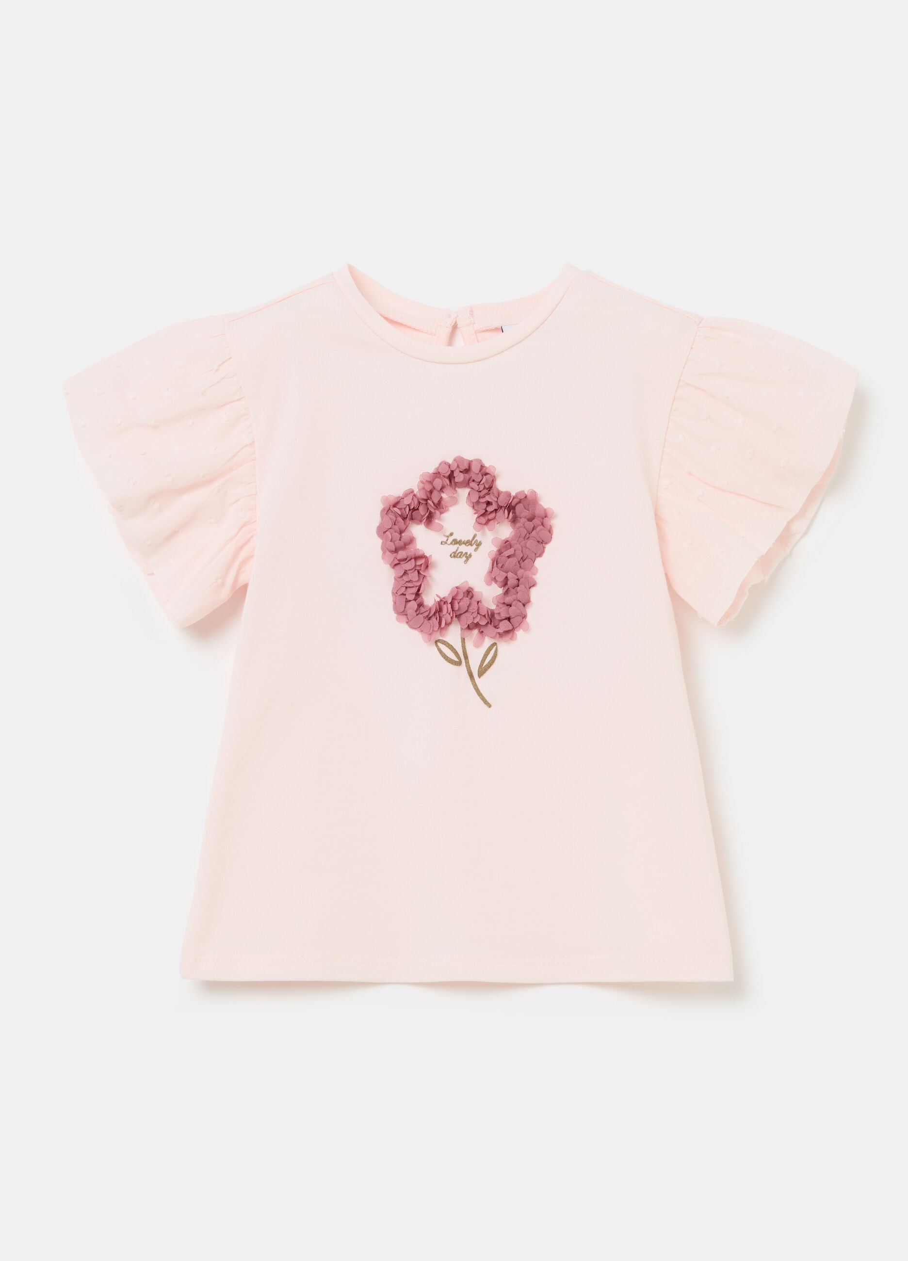 T-shirt with sleeves in dobby and flower