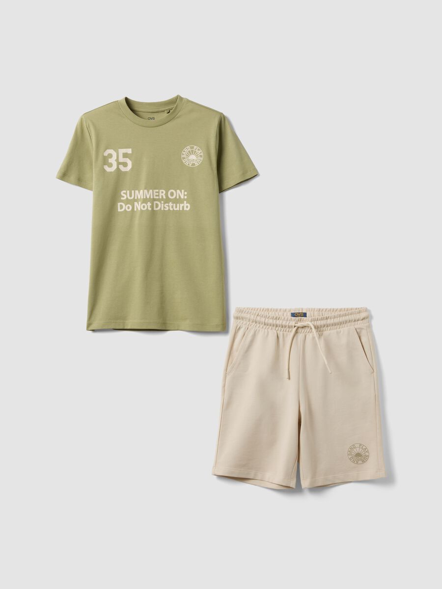 Green pure cotton set with T-shirt and shorts_3
