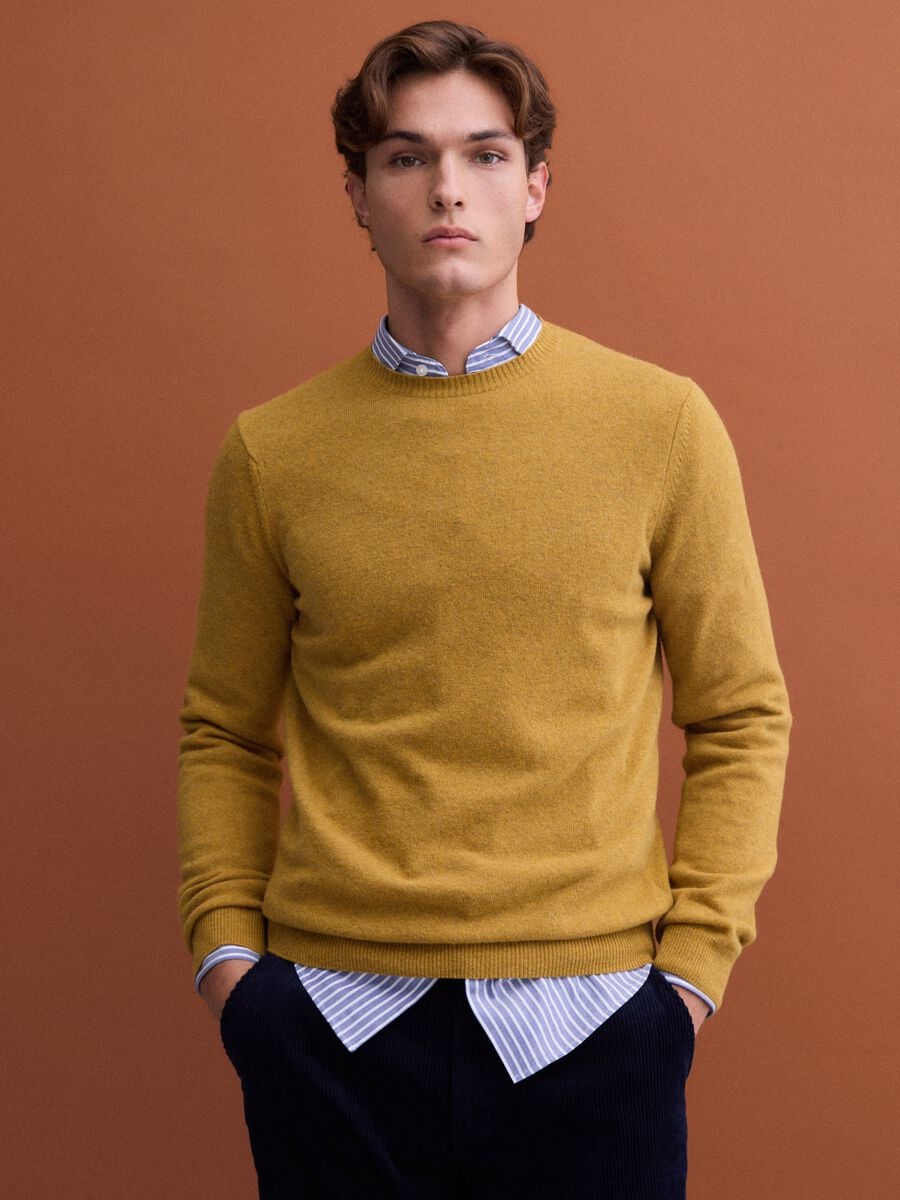 Yellow pure lambswool crew-neck jumper, regular fit_0
