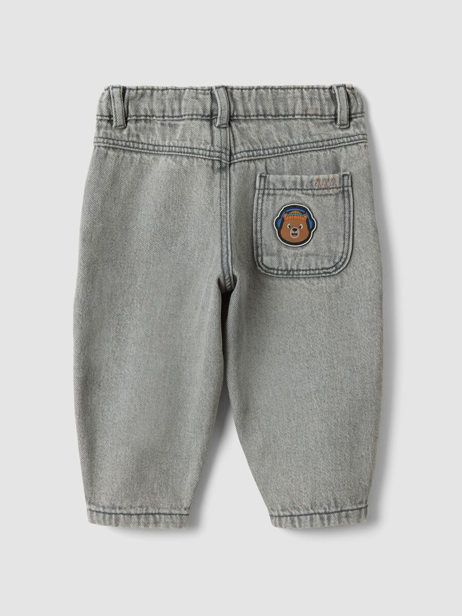 Grey baggy-fit pure cotton jeans with prints for baby boy_1