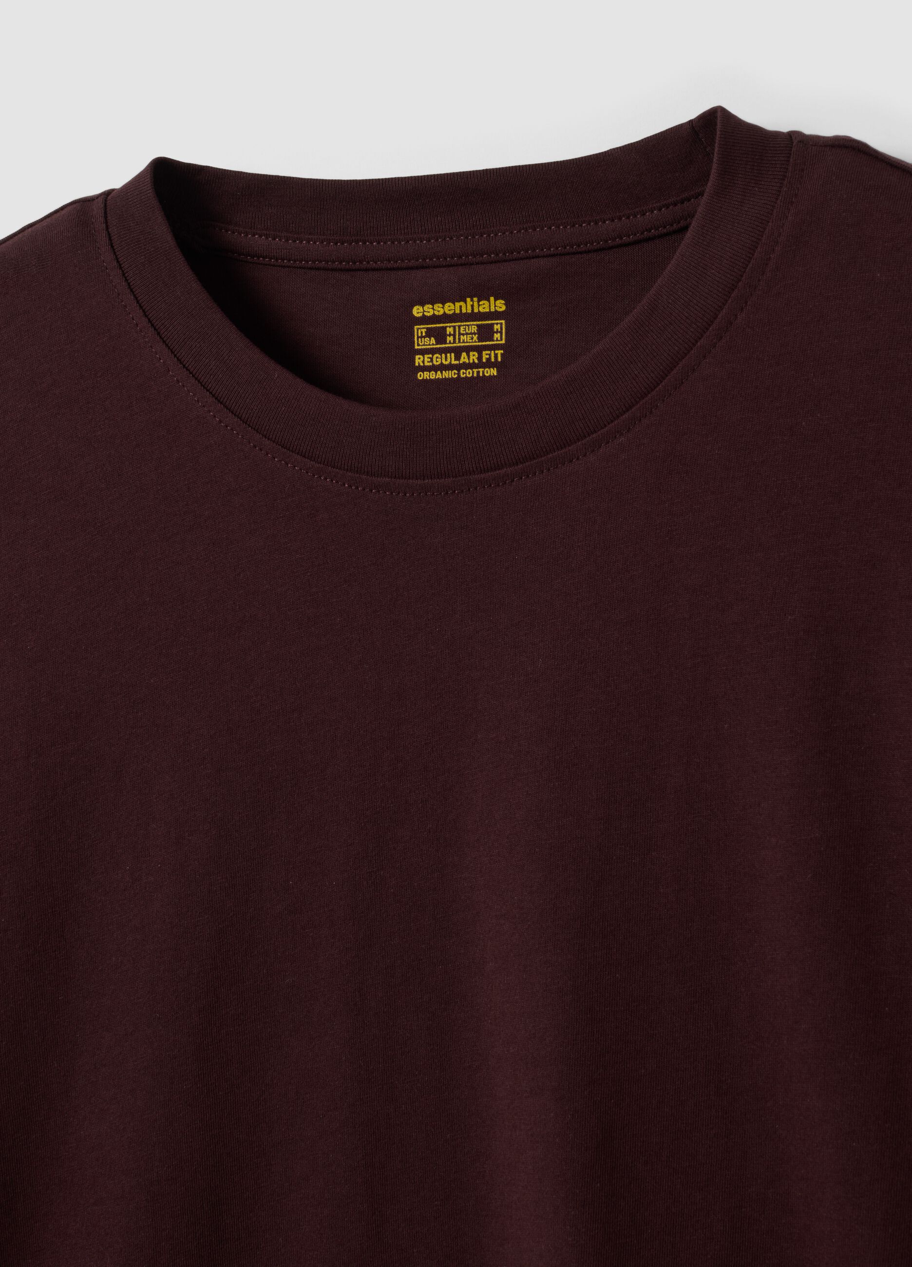 Brown long-sleeved pure organic cotton crew-neck T-shirt