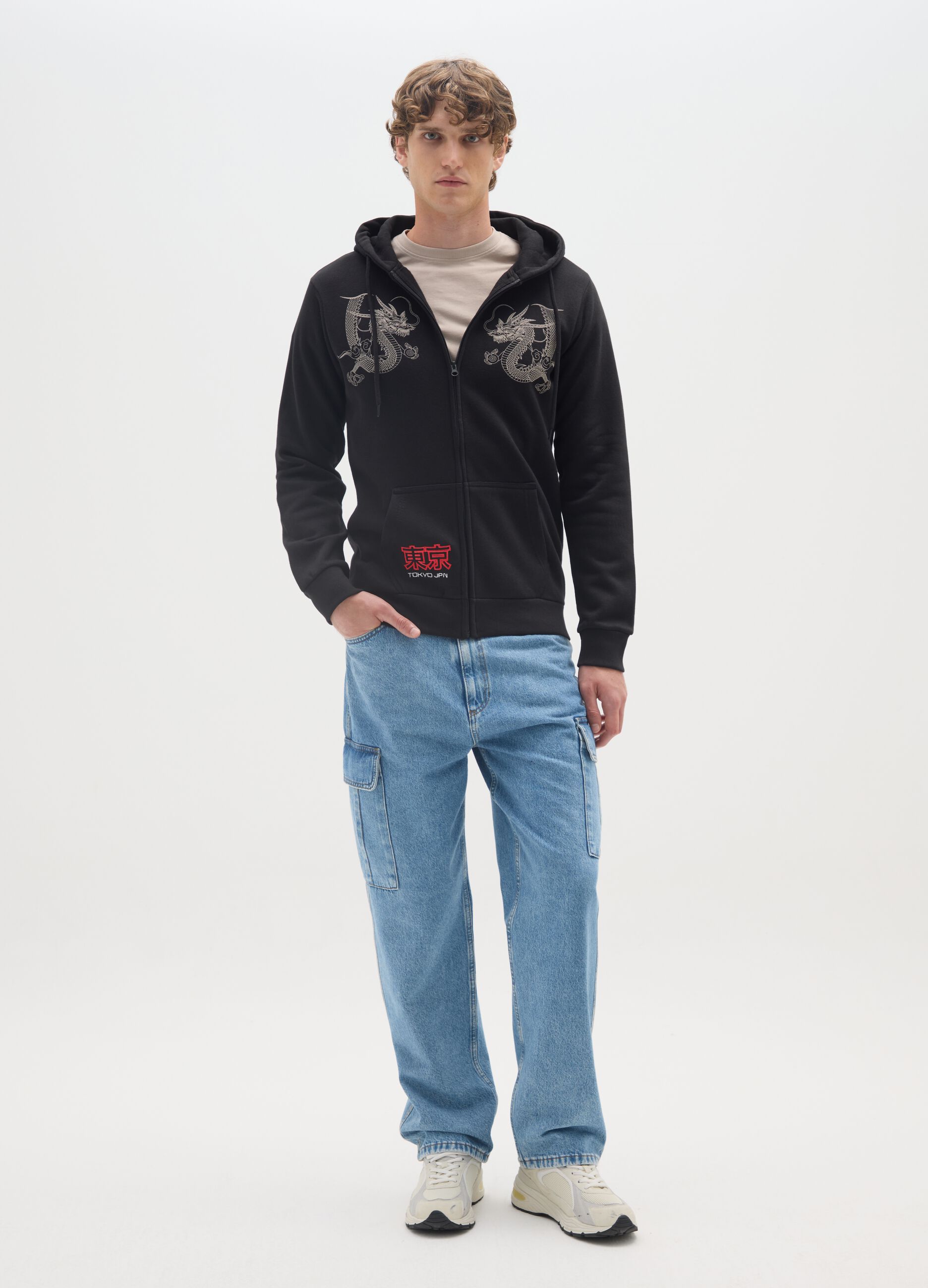 Black Cotton Blend Sweatshirt with Print