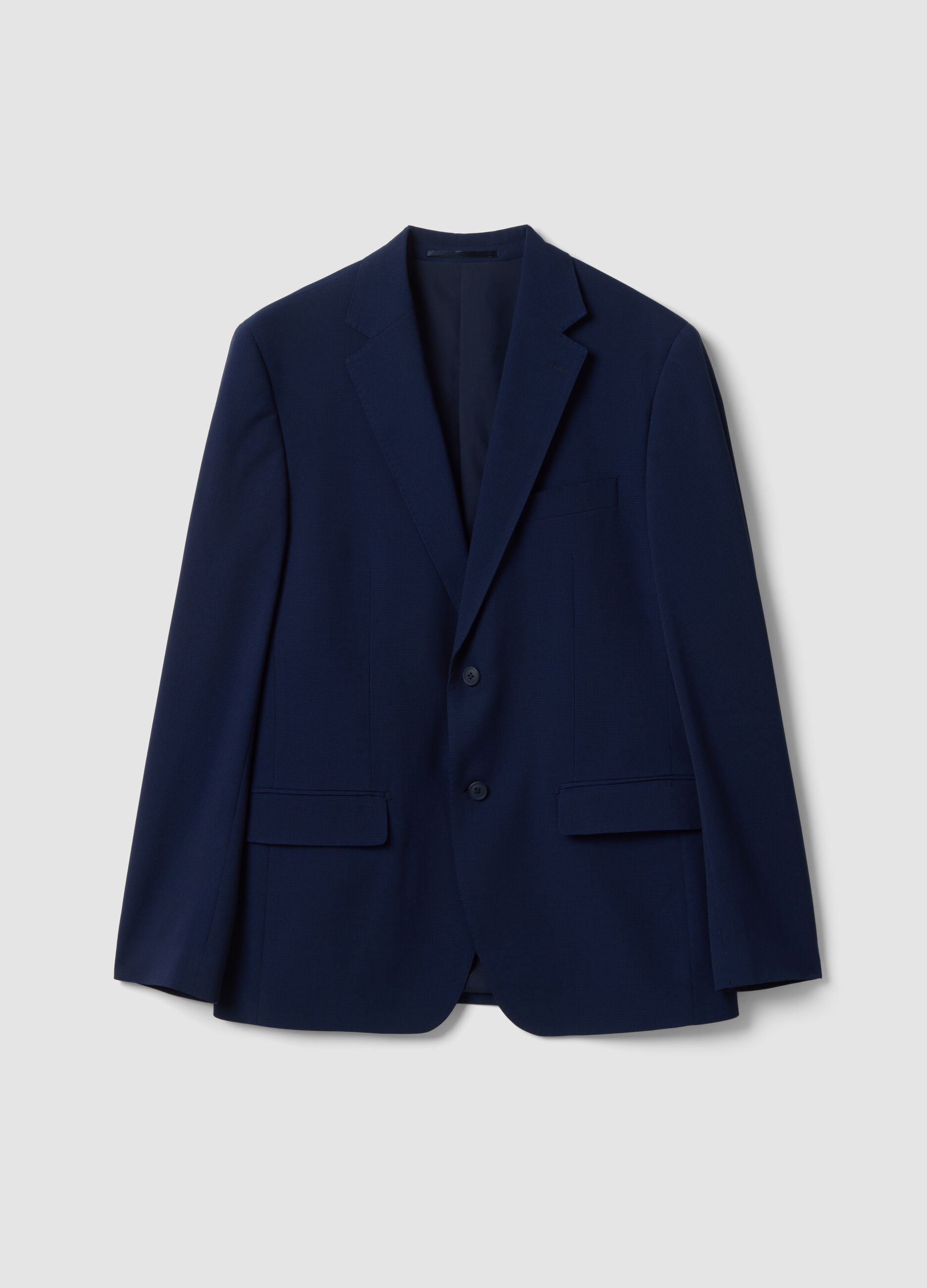 Slim-fit blue stretch viscose blazer with classic lapels