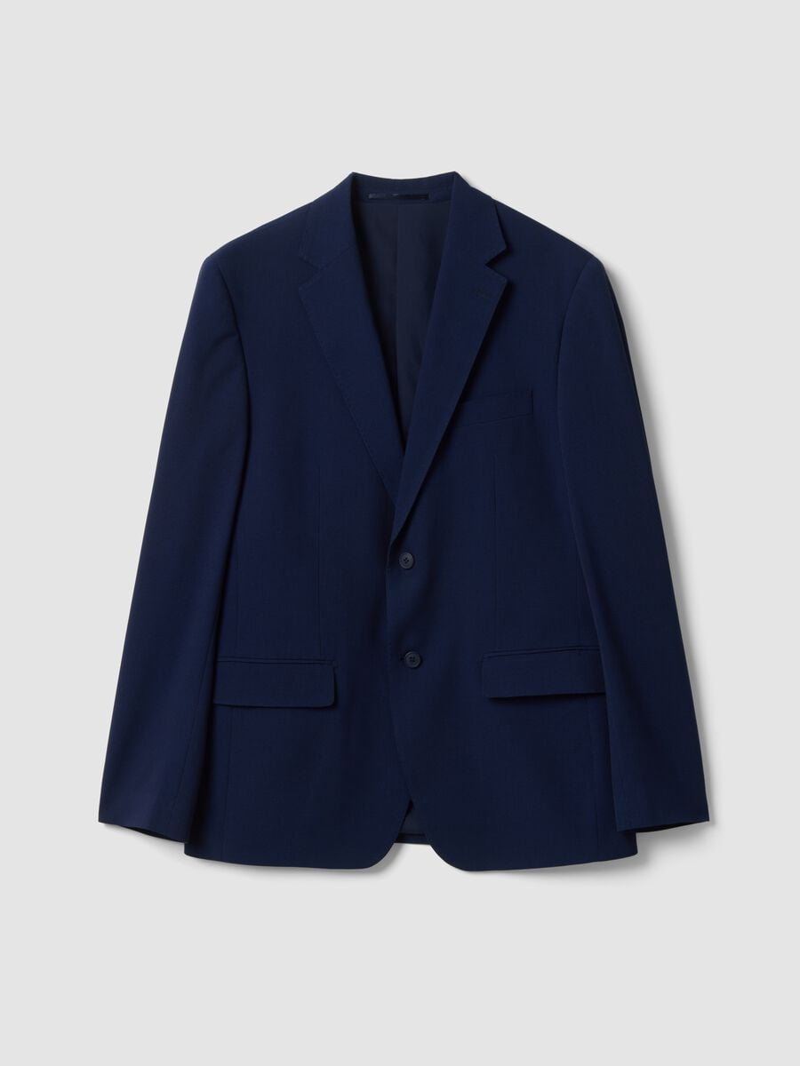 Slim-fit blue stretch viscose blazer with classic lapels_0