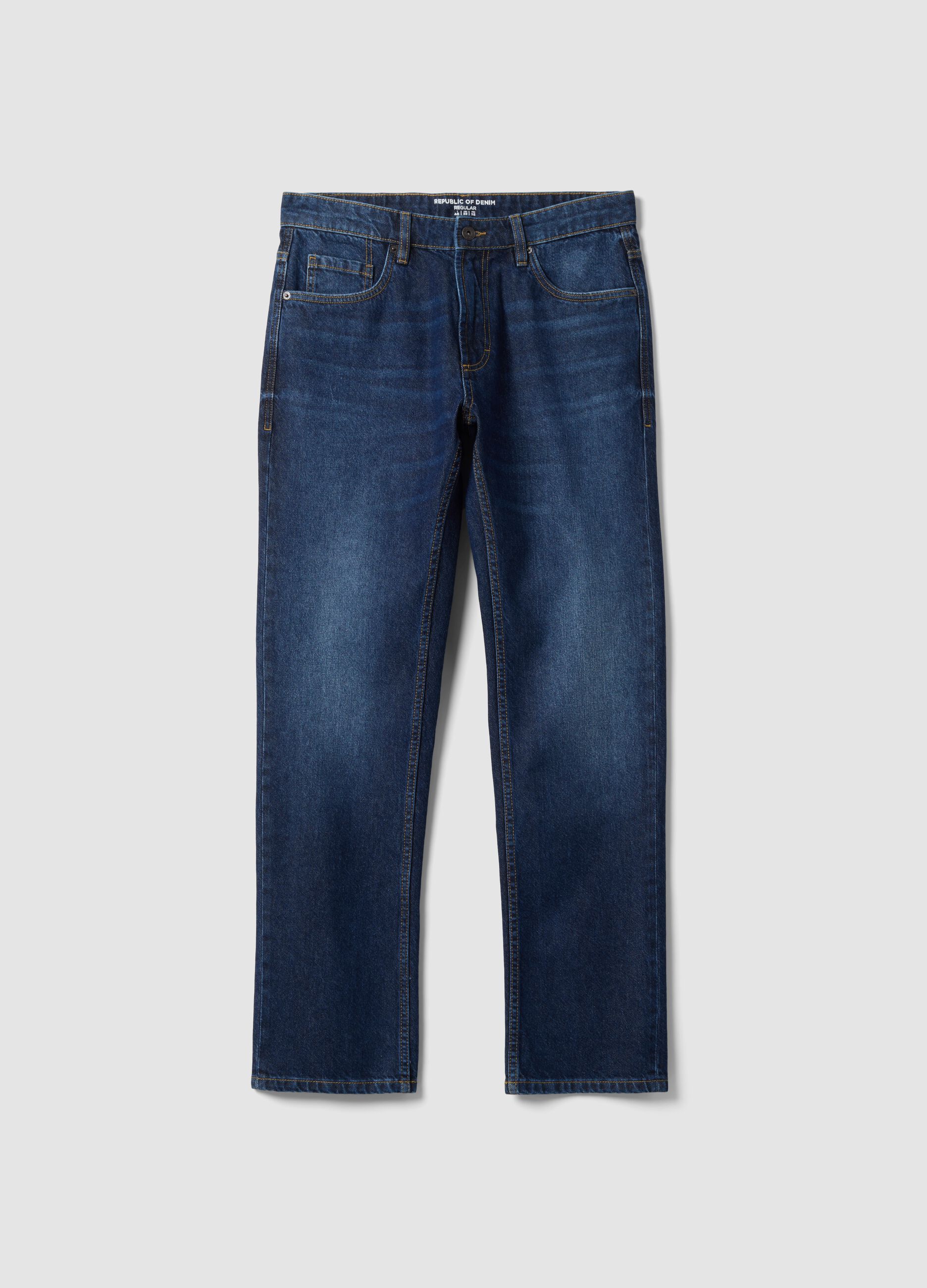 Jeans de ganga regular fit em algod&atilde;o puro