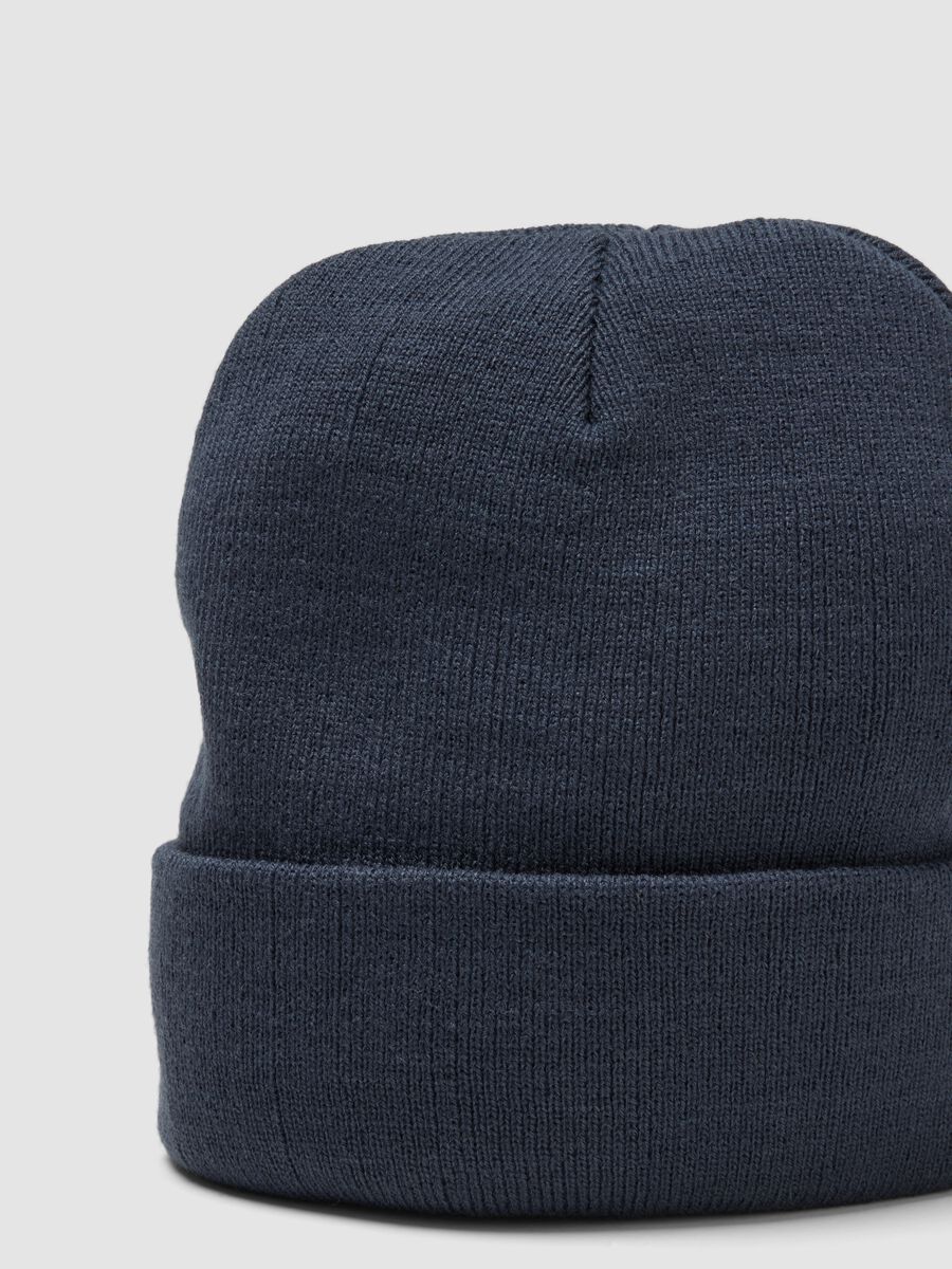 Blue jersey knit beanie with turn-up_2