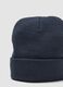 Blaue Jersey-Strickm&uuml;tze mit Umschlag_2