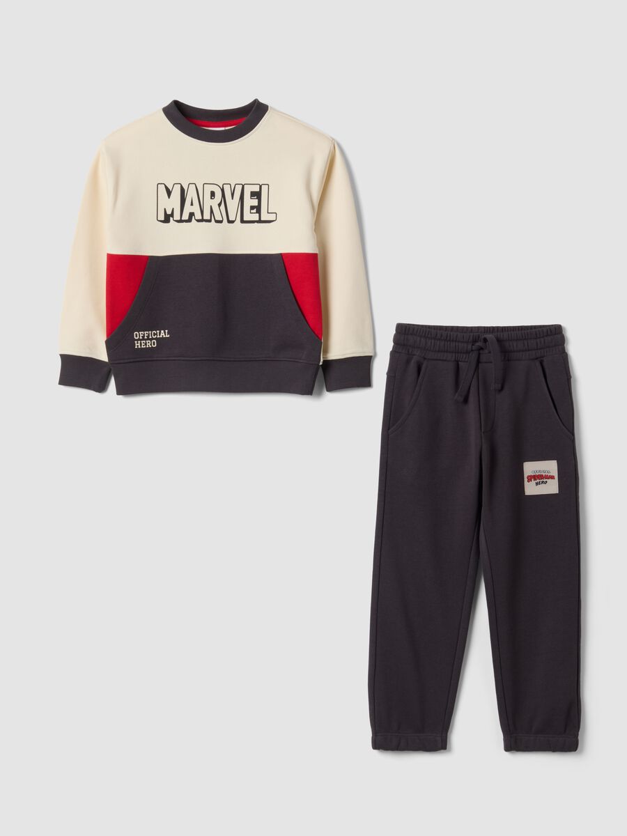 Beige and black cotton-blend tracksuit with MARVEL Spider-Man prints_0