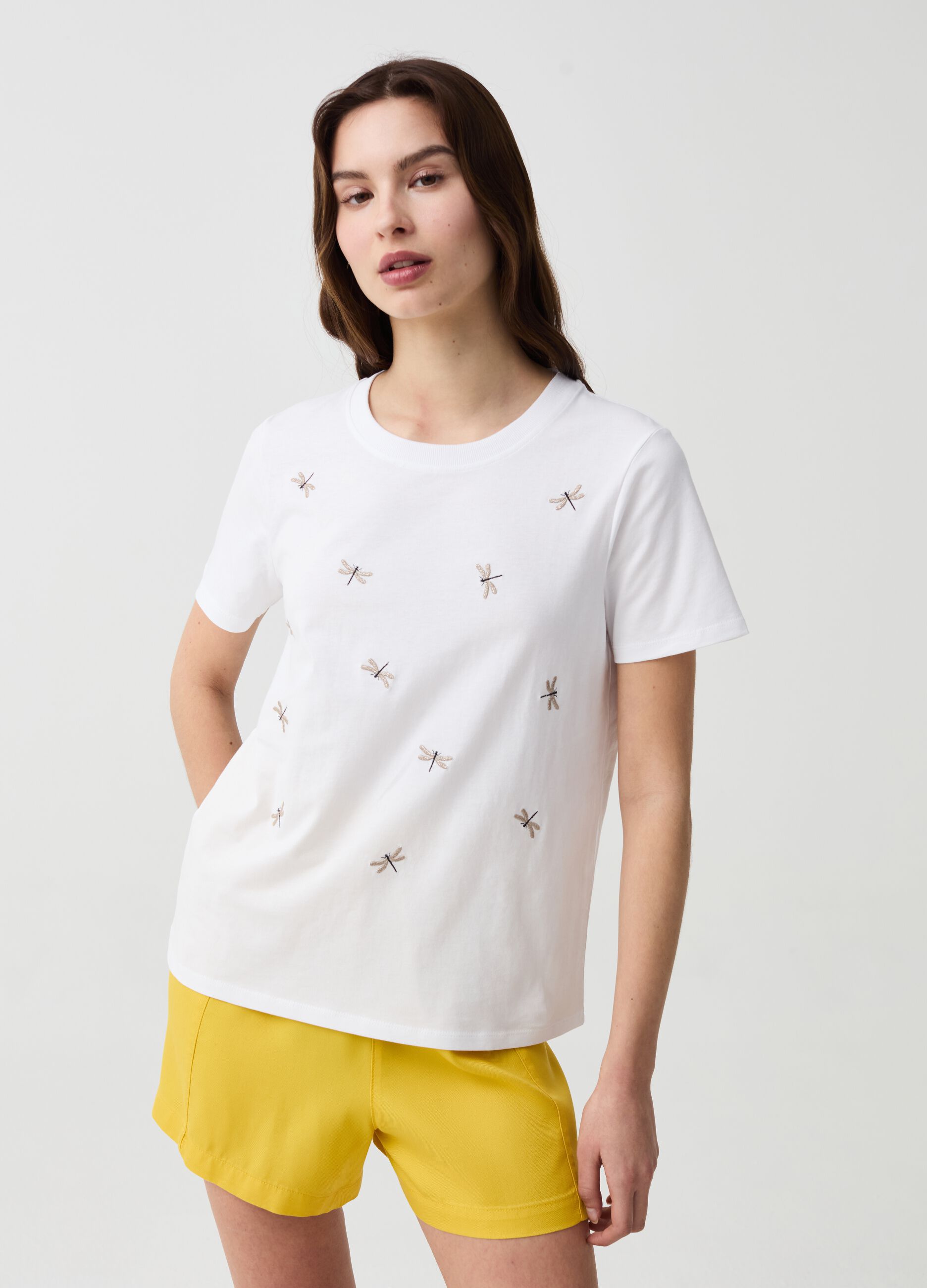 Camiseta con bordado libélulas de lurex