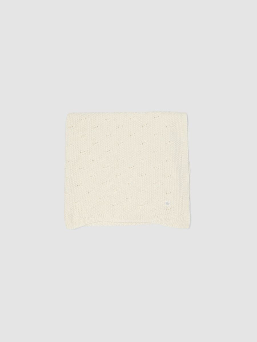 Weisse Babydecke aus reiner Bio-Baumwolle, gestrickt_0