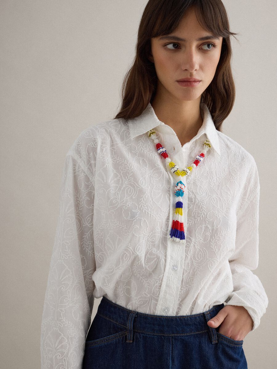 Oversized fit white pure cotton sangallo shirt_0