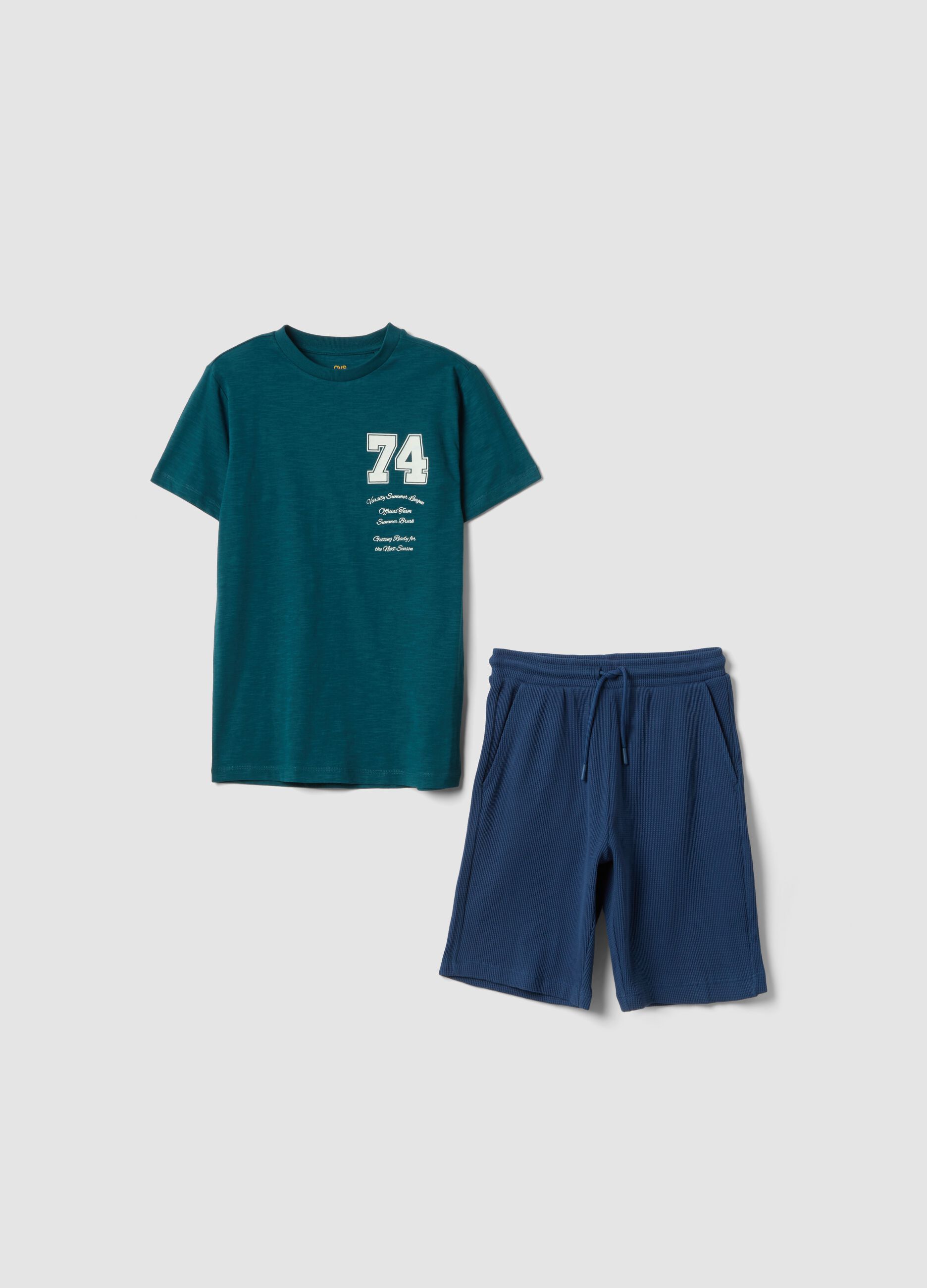 Multicoloured pure cotton regular-fit T-shirt and shorts set for boys