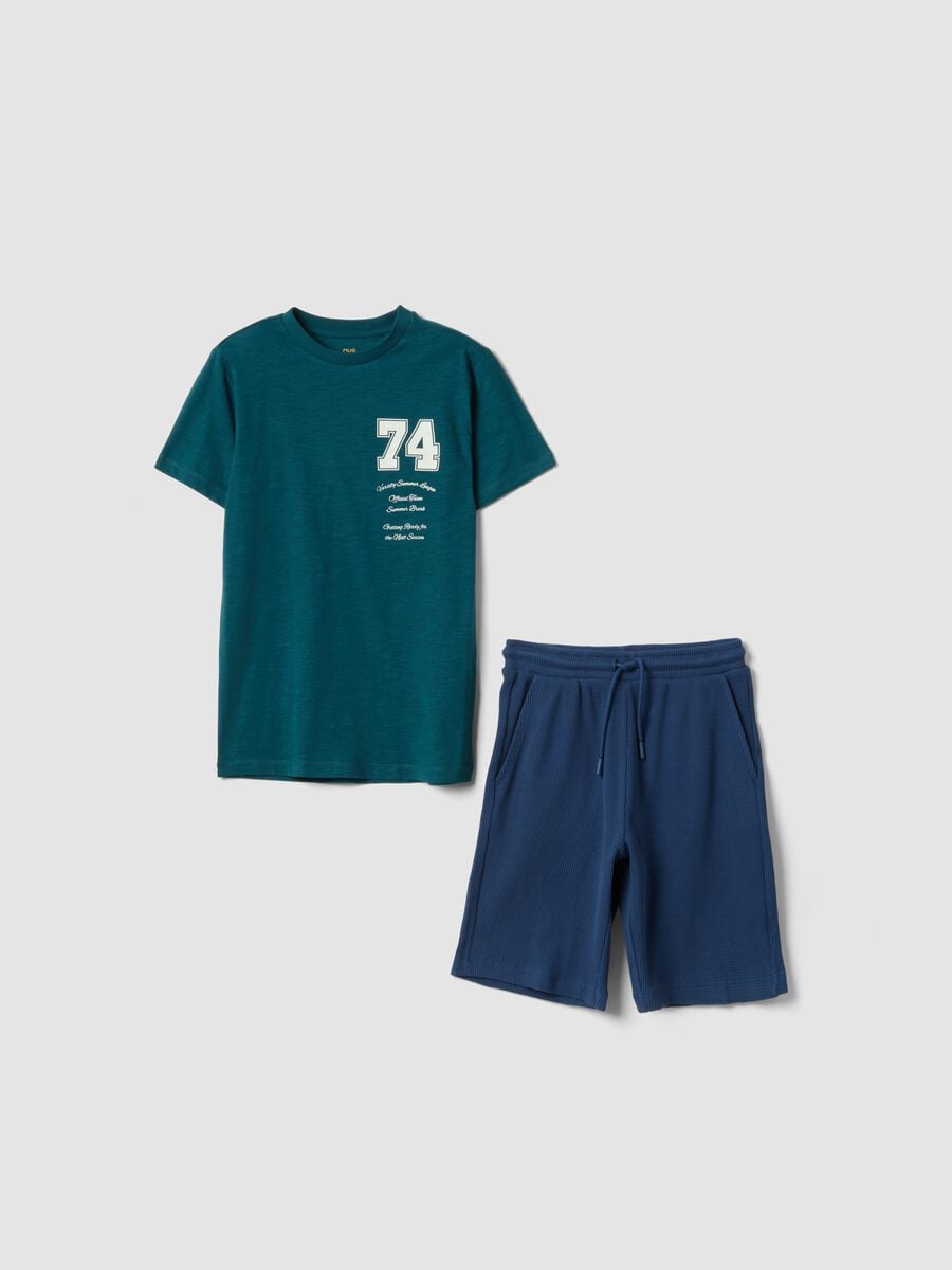 Multicoloured pure cotton regular-fit T-shirt and shorts set for boys_3
