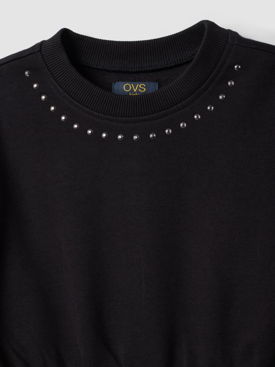 Schwarzes Kleid aus reiner Baumwolle mit Rundhalsausschnitt_2
