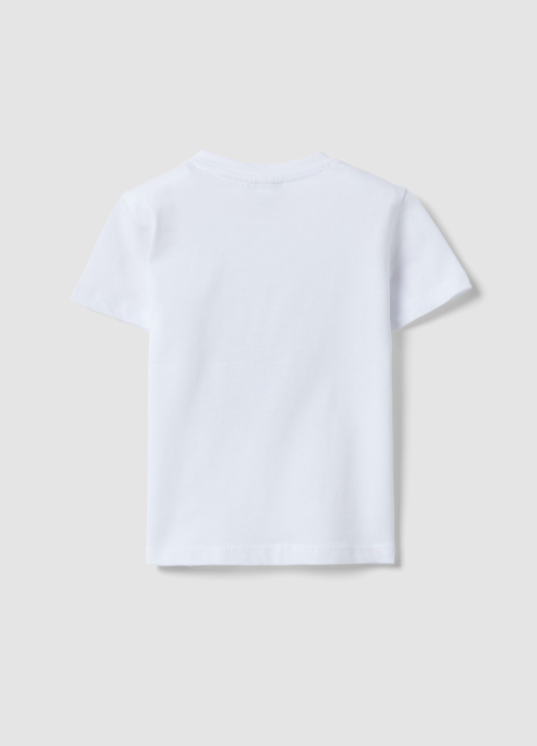 T-shirt branca de algod&atilde;o puro para menino, corte regular, com estampado mar&iacute;timo