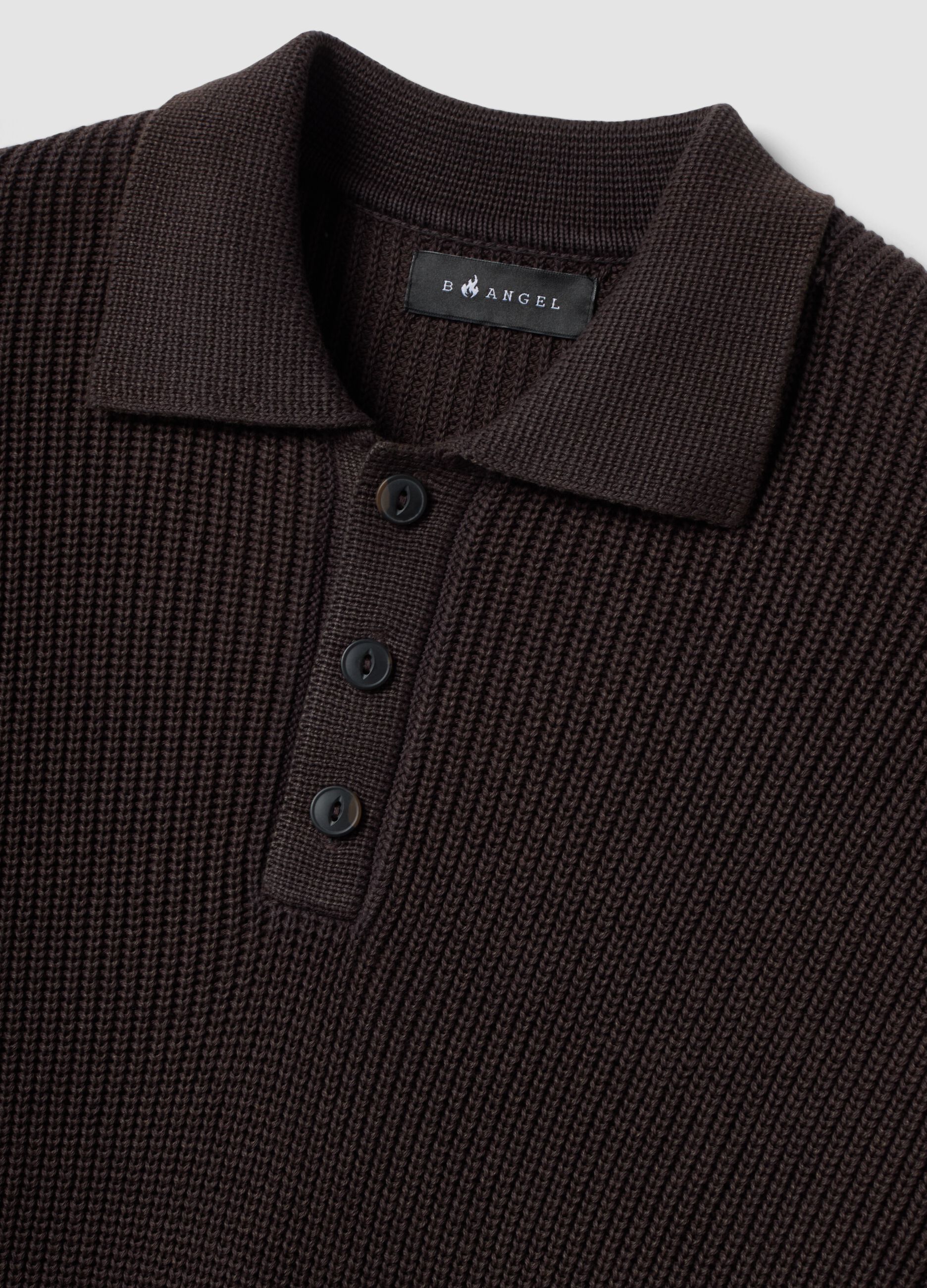 Brauner Pullover aus reiner Baumwolle mit Polokragen, Over-Fit