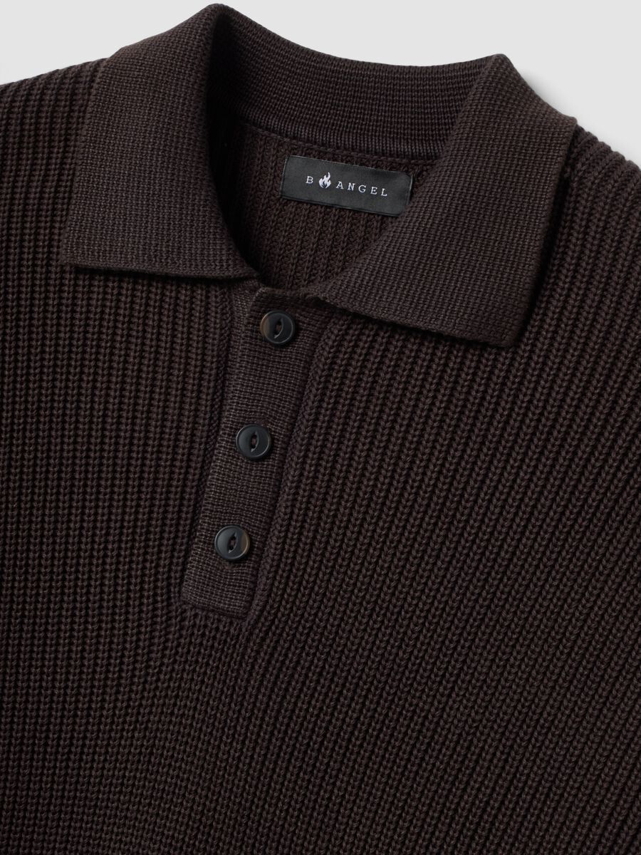 Brown pure cotton polo-collar jumper in oversized fit_5
