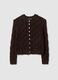 Brown cotton blend cardigan with regular fit and knitted design_4