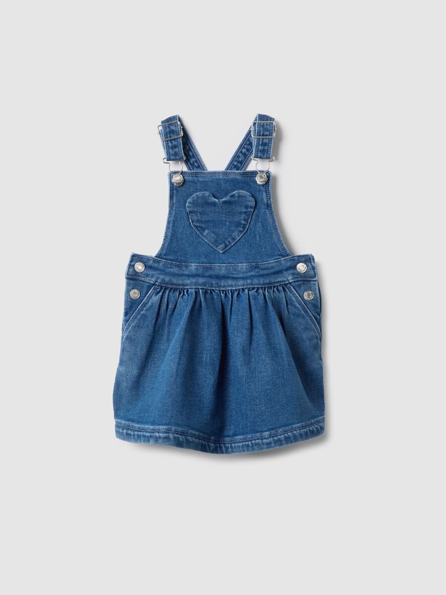 Blue denim regular fit dungaree dress for girl_0