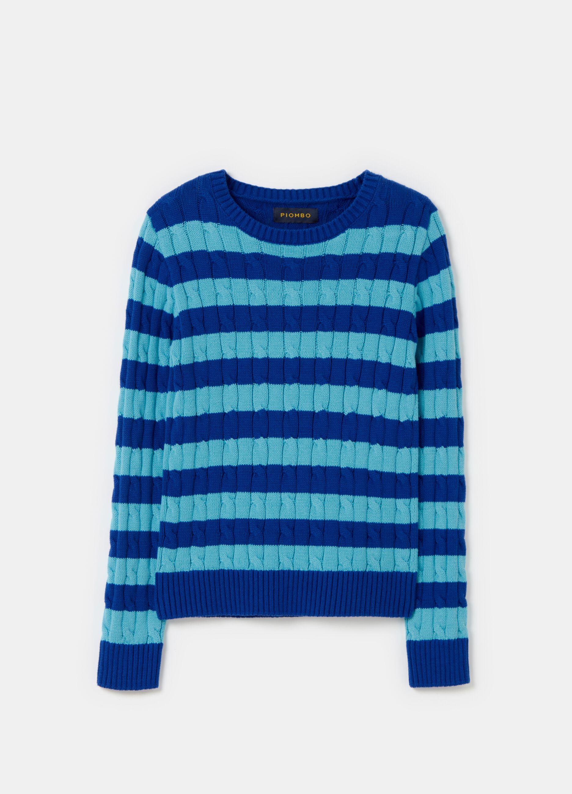Striped pullover with cable-knit design