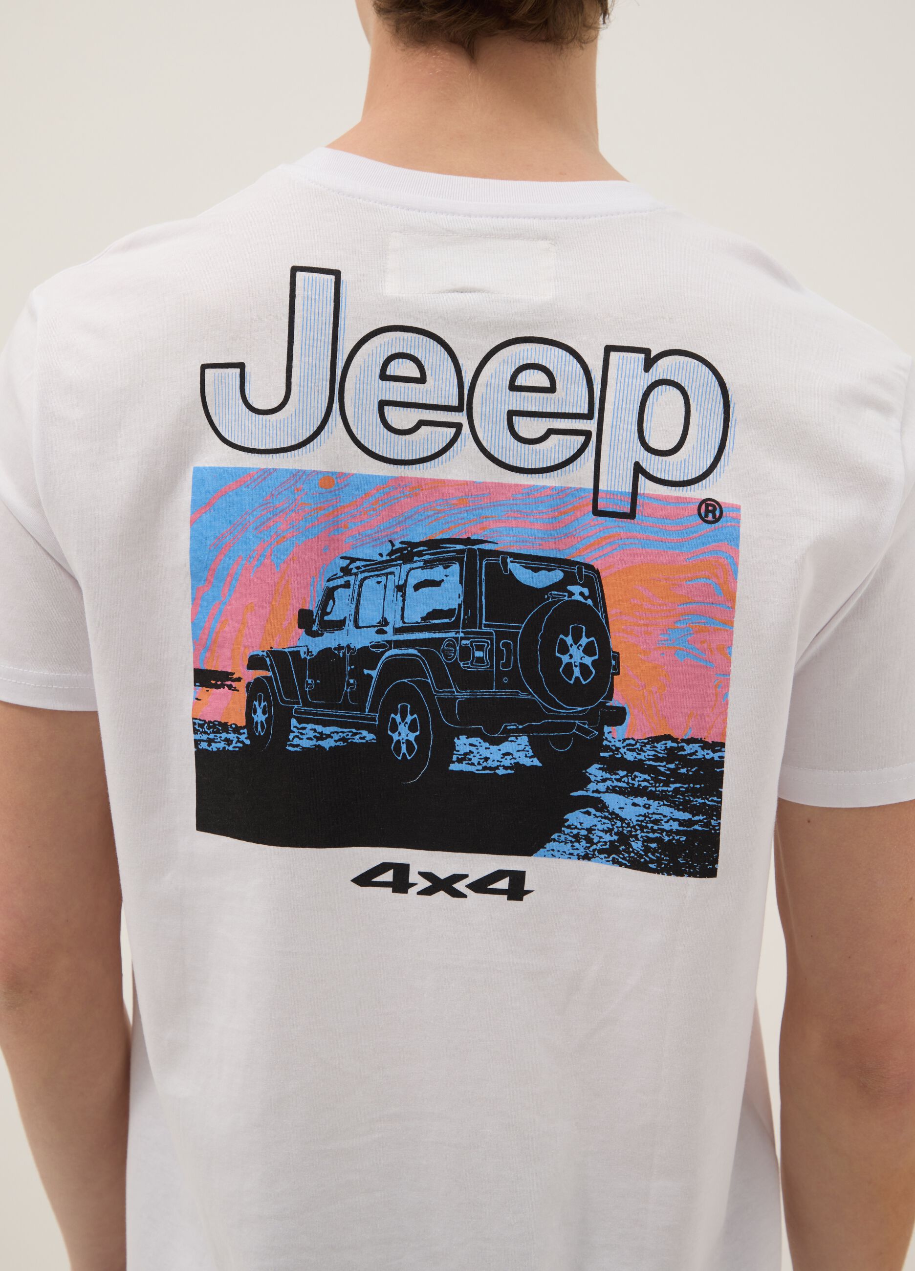 Wei&szlig;es T-Shirt aus reiner Baumwolle mit Jeep-Logo, Regular Fit