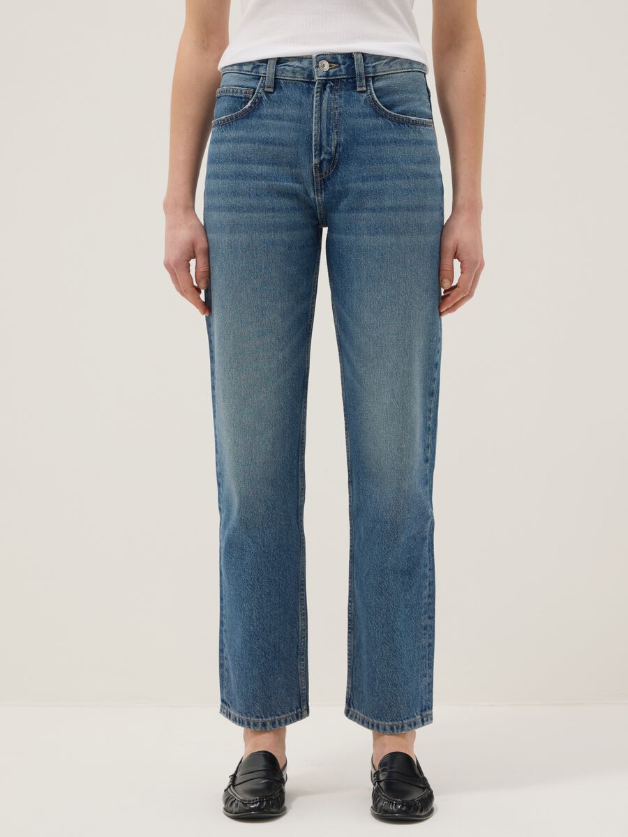 Jeans blu in puro cotone denim regular fit_1