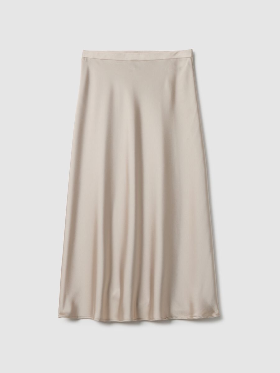 Beige satin skirt with regular fit and elastic waist_4