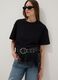Black pure cotton T-shirt with lace insert, relaxed fit_0